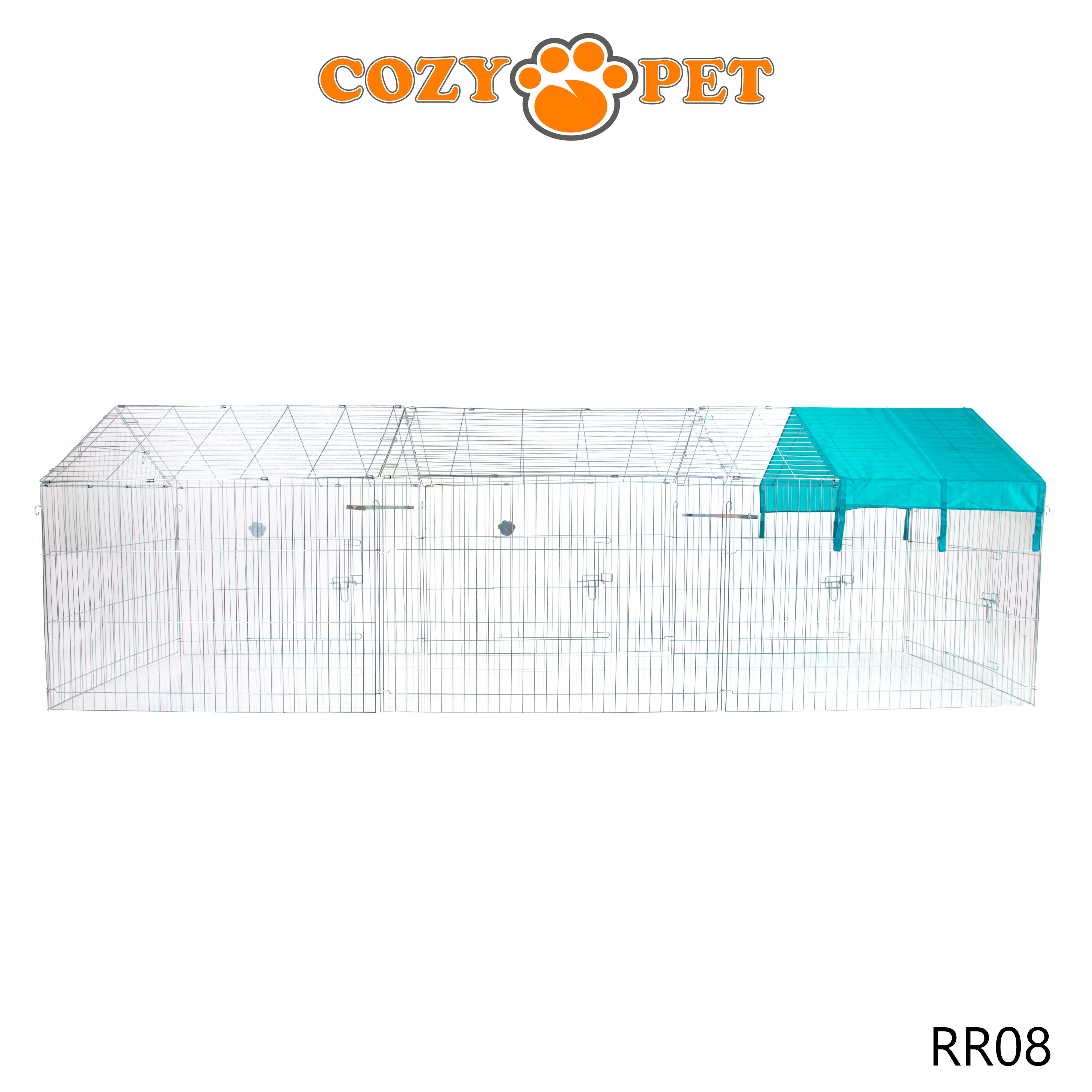 Rabbit Run with Pitched Roof and Sunshade 3.3m Long by Cozy Pet Rectangular Galvanised Model RR08