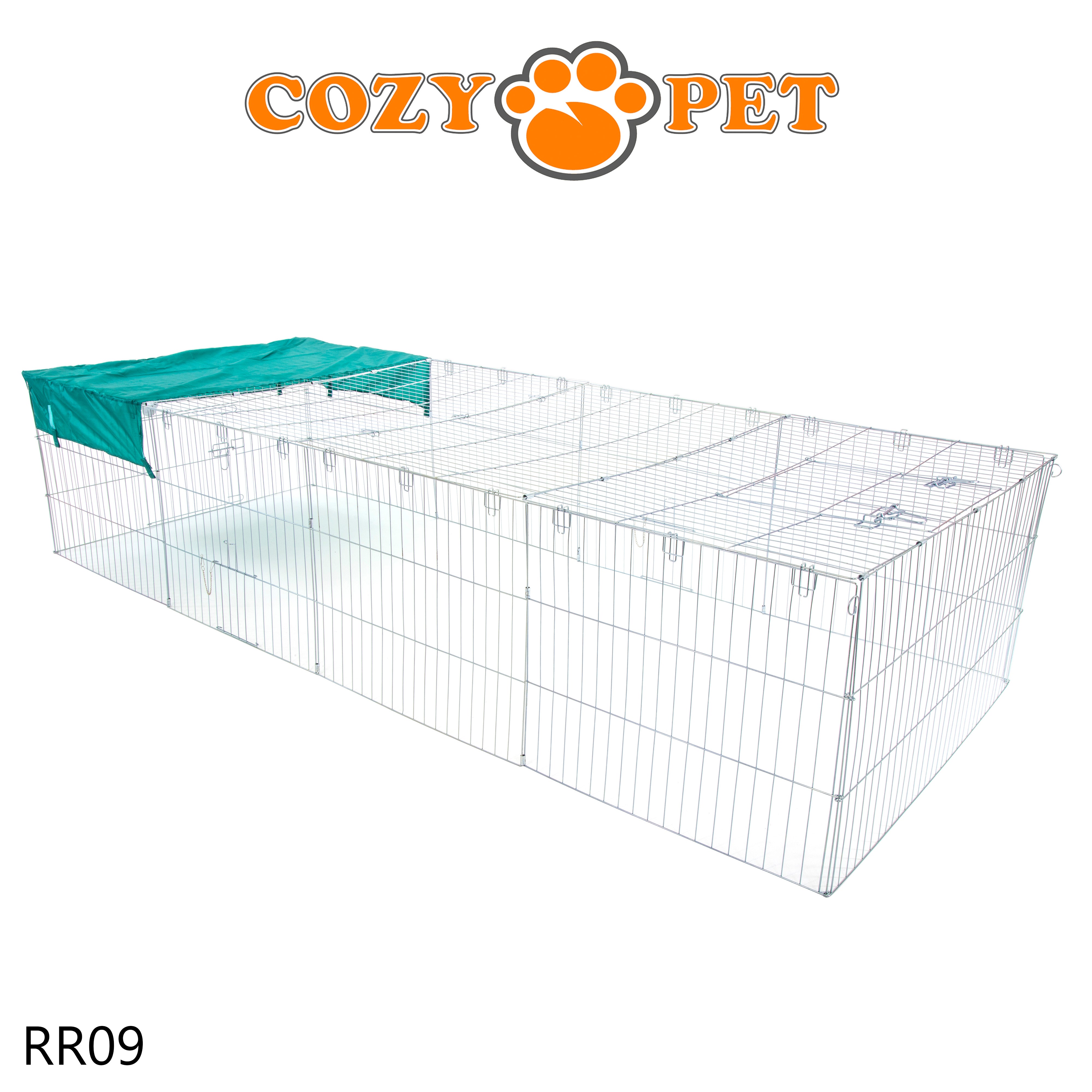 Rabbit Run 2.85m Long with Roof and Sunshade Galvanised Rectangular by Cozy Pet Model RR09