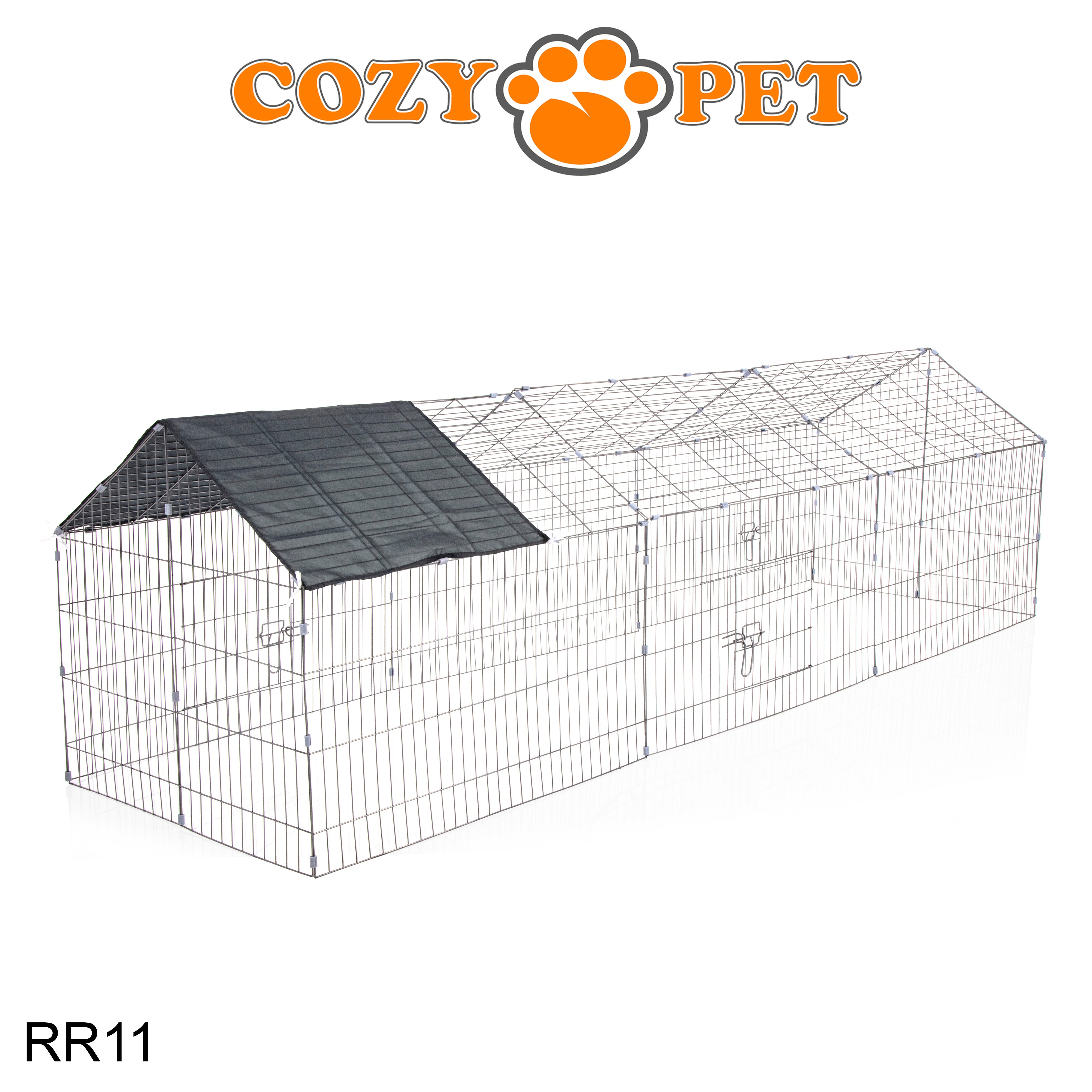 Rabbit Run with Pitched Roof and Sunshade Rectangular 2.7m Long by Cozy Pet Model RR11