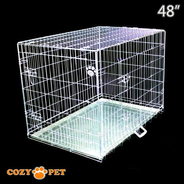 48" Cozy Pet Dog Cage in Silver (Zinc Coated) with Metal Tray - DC48S