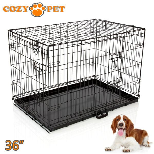 36" Cozy Pet Dog Cage in Black with metal Tray- DC36B