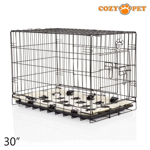 30" Cozy Pet Dog Cage in Black with ABS Tray and Tailored Vet Bed - DCP30B + VB30C