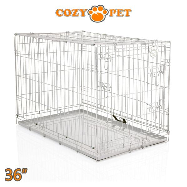 36" Cozy Pet Dog Cage in Light Grey with Metal Tray - DC36G