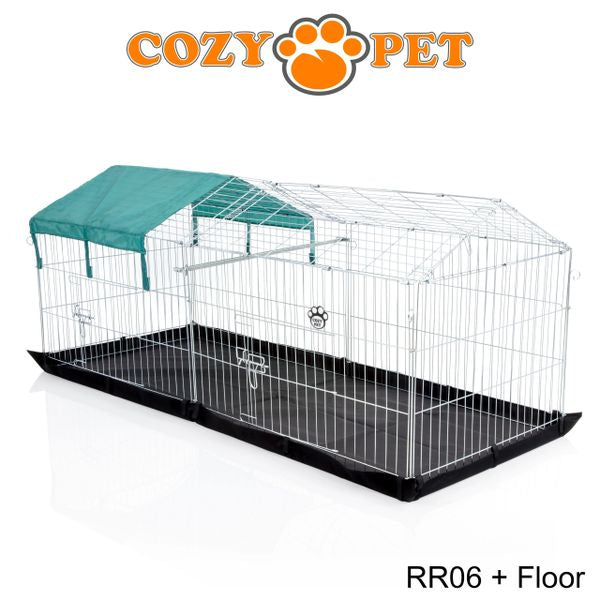 Rabbit Run with Pitched Roof Sunshade and Floor Galvanised Rectangular 1.8m Long by Cozy Pet Model RR06 + Floor