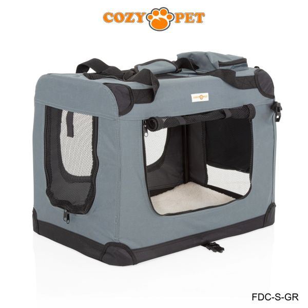 Fabric Dog Crate 60cm Grey by Cozy Pet Puppy Carrier Cat Travel Cage Rabbit Model: FDC-S-GR