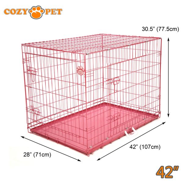 42" Cozy Pet Dog Cage in Pink with Metal Tray - DC42P