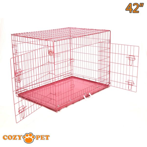 42" Cozy Pet Dog Cage in Pink with Metal Tray - DC42P