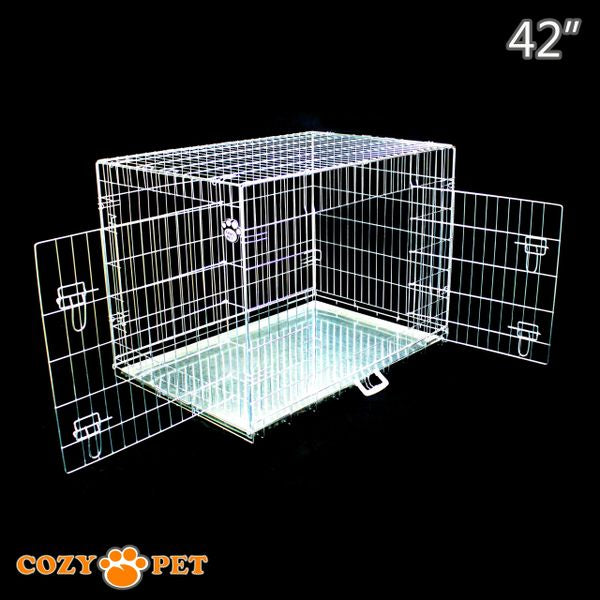 42" Cozy Pet Dog Cage in Silver (Zinc Coated) with Metal Tray - DC42S