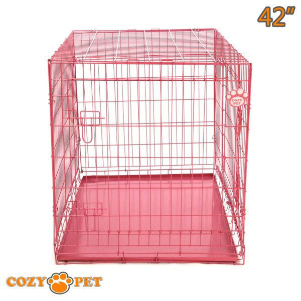 42" Cozy Pet Dog Cage in Pink with Metal Tray - DC42P