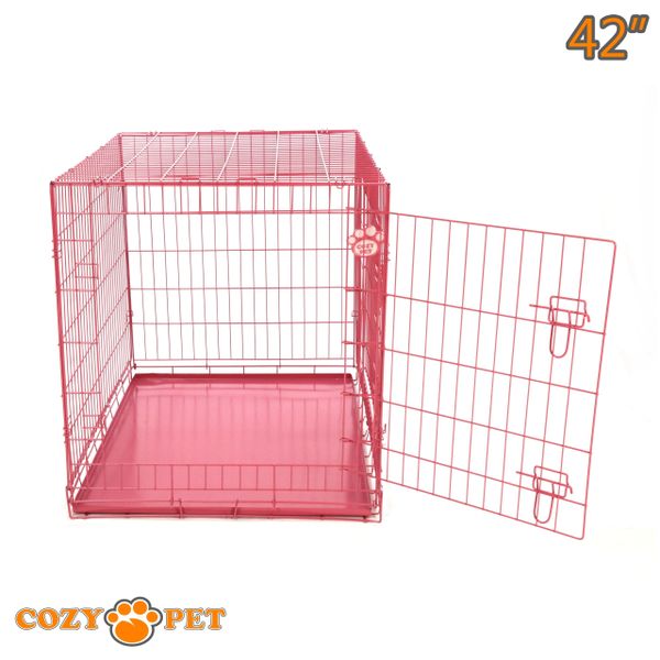 42" Cozy Pet Dog Cage in Pink with Metal Tray - DC42P