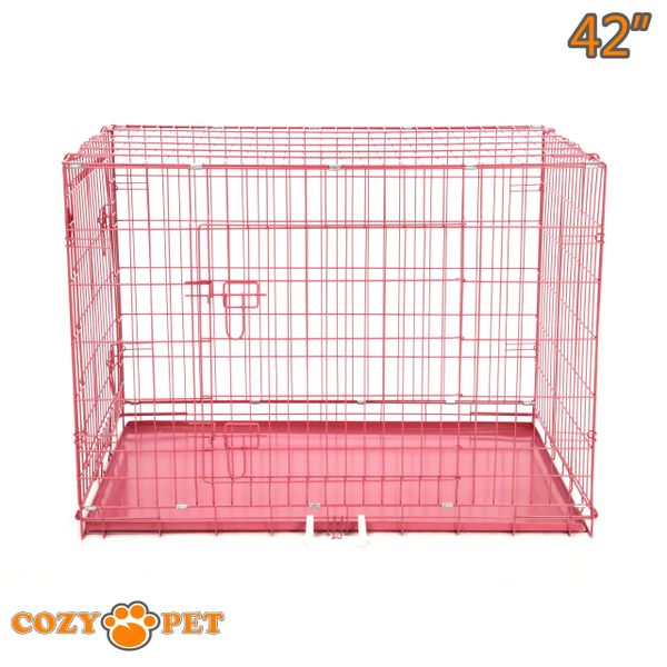 42" Cozy Pet Dog Cage in Pink with Metal Tray - DC42P