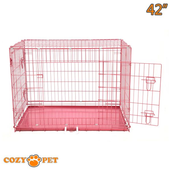 42" Cozy Pet Dog Cage in Pink with Metal Tray - DC42P