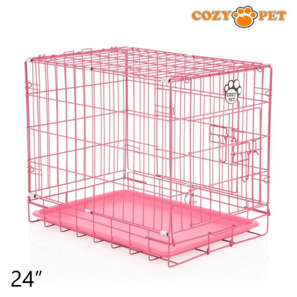 24" Cozy Pet Dog Cage in Pink with ABS Tray - DCP24P