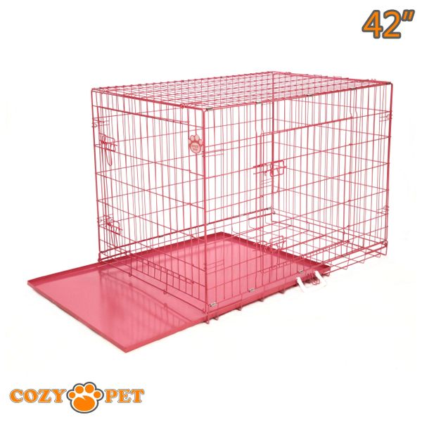 42" Cozy Pet Dog Cage in Pink with Metal Tray - DC42P