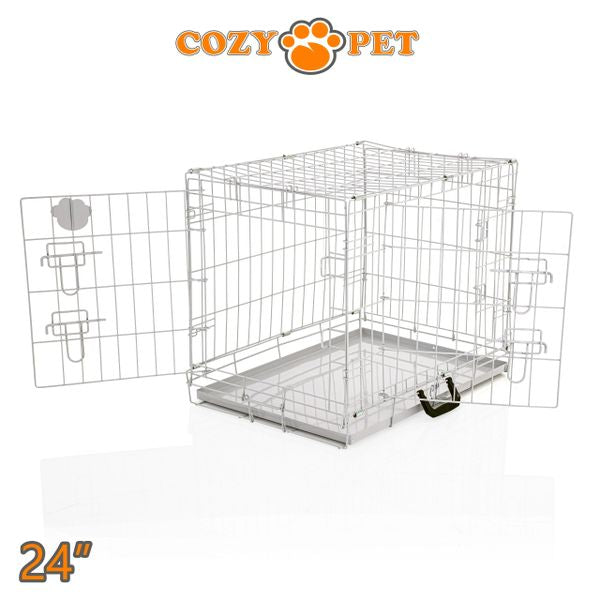 24" Cozy Pet Dog Cage in Light Grey with Metal Tray - DC24G