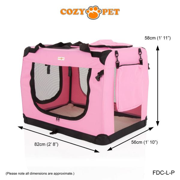 Fabric Dog Crate 82cm Pink by Cozy Pet Puppy Carrier Cat Travel Cage Rabbit Model: FDC-L-P