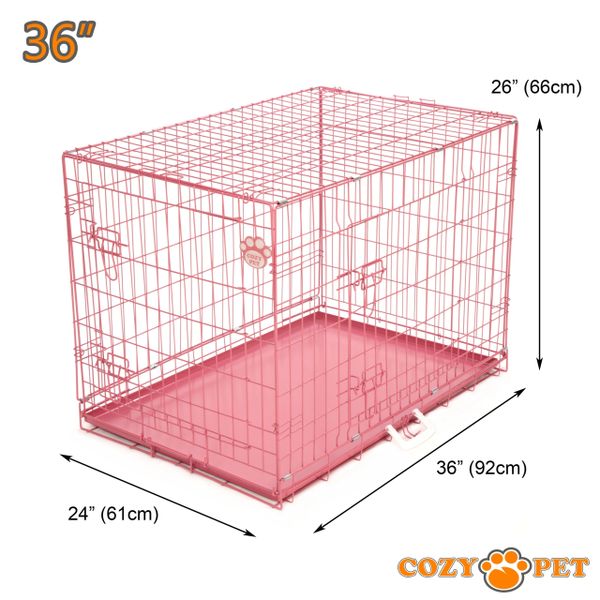 36" Cozy Pet Dog Cage in Pink with Metal Tray - DC36P