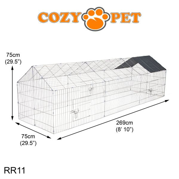 Rabbit Run with Pitched Roof and Sunshade Rectangular 2.7m Long by Cozy Pet Model RR11