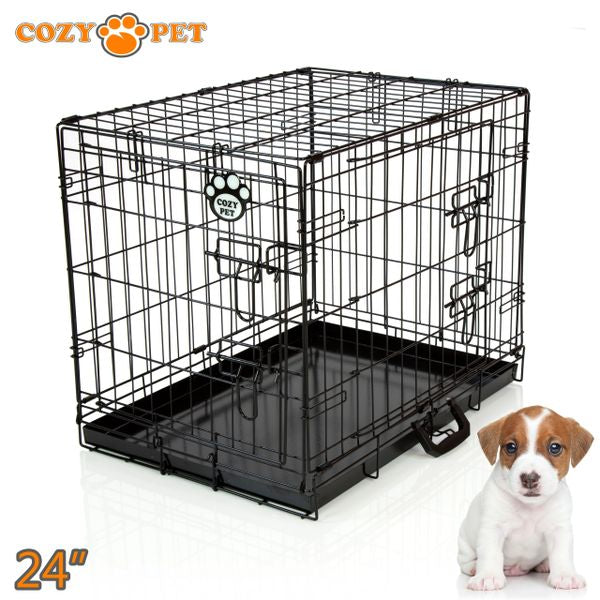 24" Cozy Pet Dog Cage in Black with Metal Tray - DC24B - Customer Return 30% Discount.