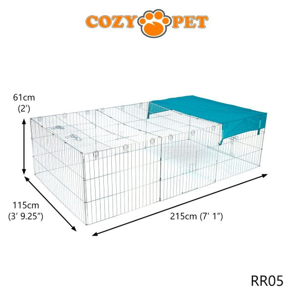 Rabbit Run 2.15m Long with Roof and Sunshade Galvanised Rectangular by Cozy Pet Model RR05