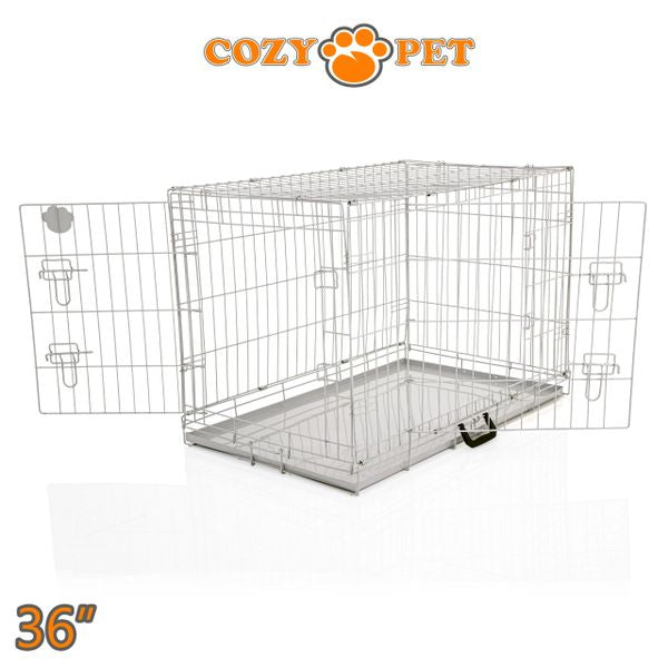 36" Cozy Pet Dog Cage in Light Grey with Metal Tray - DC36G