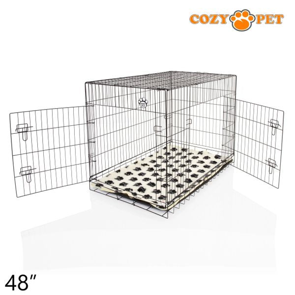 48" Cozy Pet Dog Cage in Black with ABS Tray and Tailored Vet Bed - DCP48B + VB48C