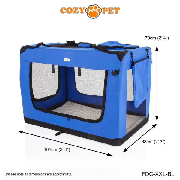 Fabric Dog Crate 101cm Blue by Cozy Pet Puppy Carrier Cat Travel Cage Rabbit Model: FDC-XXL-BL