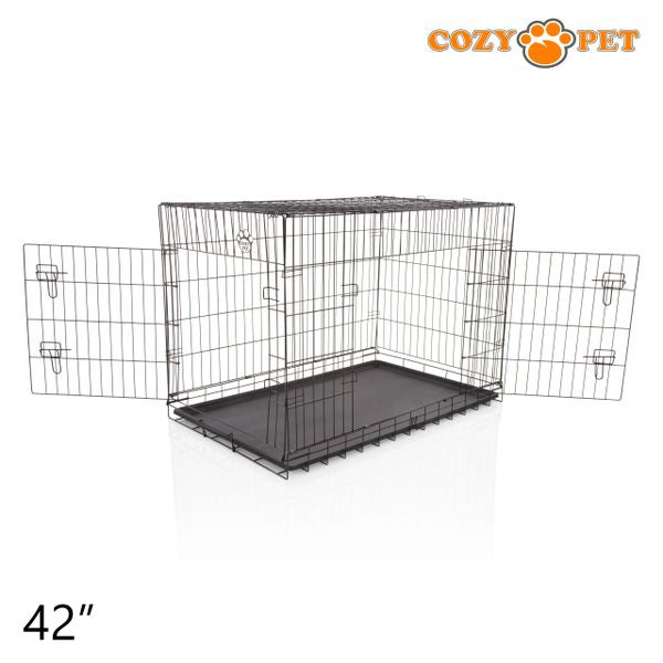 42" Cozy Pet Dog Cage in Black with ABS Tray - DCP42B