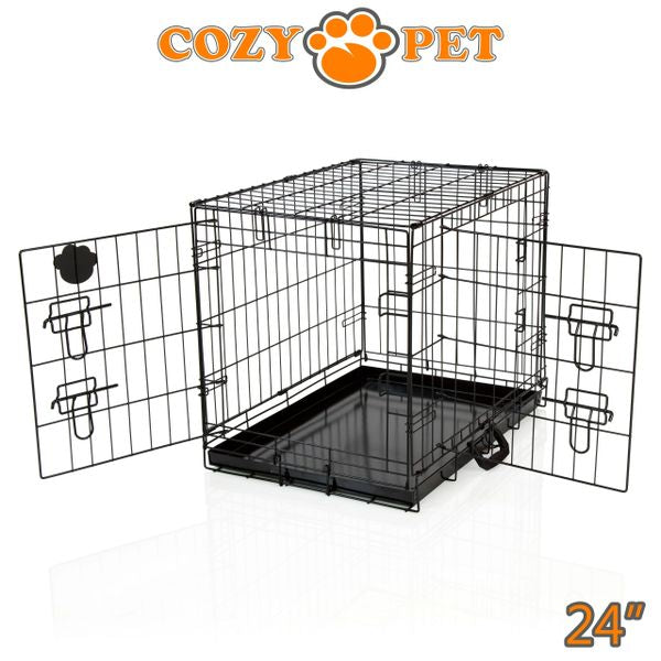 24" Cozy Pet Dog Cage in Black with Metal Tray - DC24B