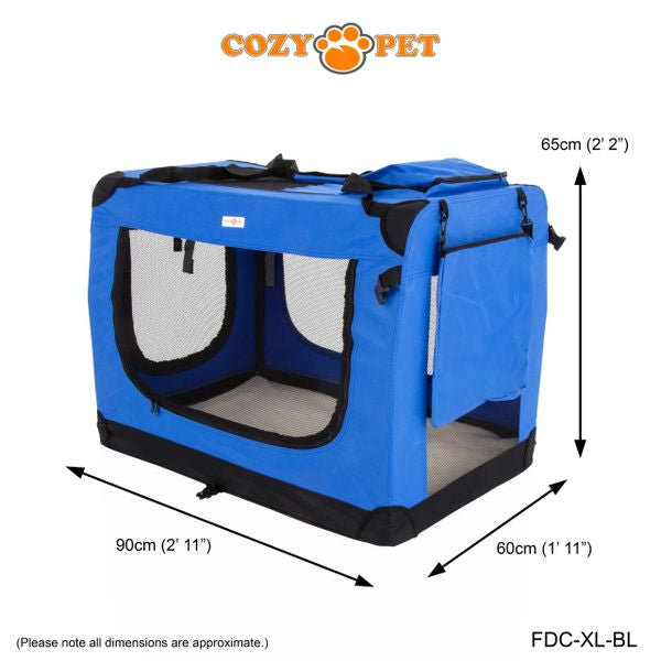 Fabric Dog Crate 90cm Blue by Cozy Pet Puppy Carrier Cat Travel Cage Rabbit Model: FDC-XL-BL