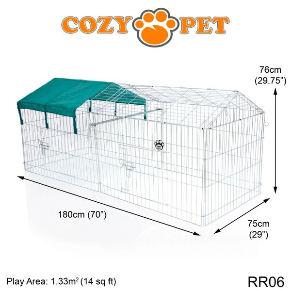 Rabbit Run with Pitched Roof and Sunshade Galvanised Rectangular 1.8m Long by Cozy Pet Model RR06 - Customer Return 35% Discount.