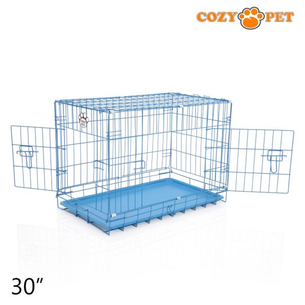 30" Cozy Pet Dog Cage in Blue with ABS Tray - DCP30BL