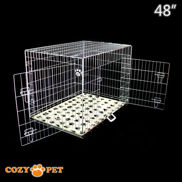 48" Cozy Pet Dog Cage in Silver (Zinc Coated) with Tailored Vet Bed and Metal Tray - DC48S