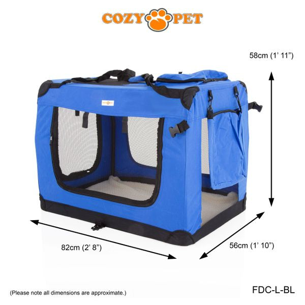 Fabric Dog Crate 82cm Blue by Cozy Pet Puppy Carrier Cat Travel Cage Rabbit Model: FDC-L-BL