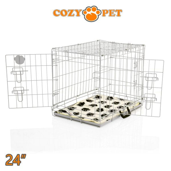 24" Cozy Pet Dog Cage in Light Grey with Taylored Vet Bedding and Metal Tray - DC24G + VB24C