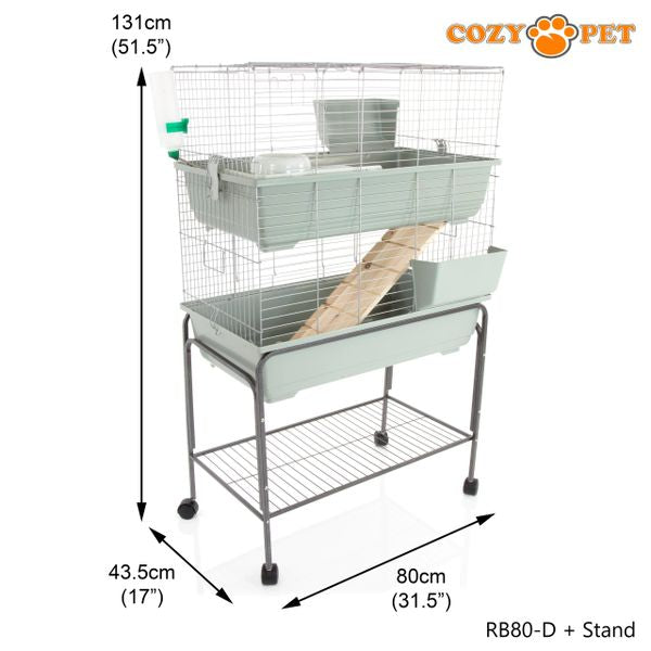 Rabbit Guinea Pig Indoor Cage 2-Tier with Stand by Cozy Pet 80cm for Rat, Chinchilla, Small Animals Hutch Model: RB80-D + RB80-ST