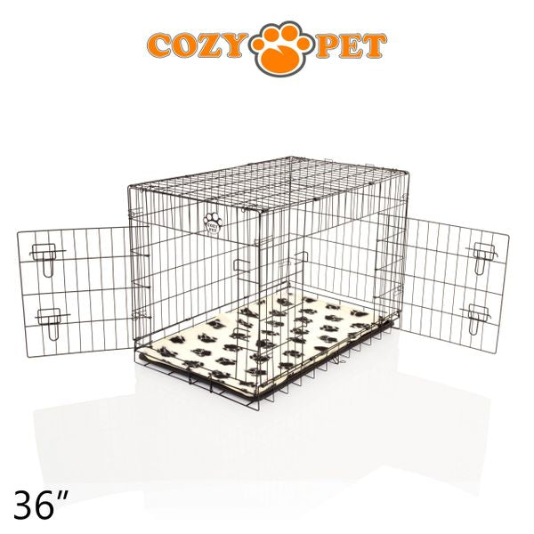 36" Cozy Pet Dog Cage in Black with ABS Tray and Tailored Vet Bed - DCP36B + VB36C