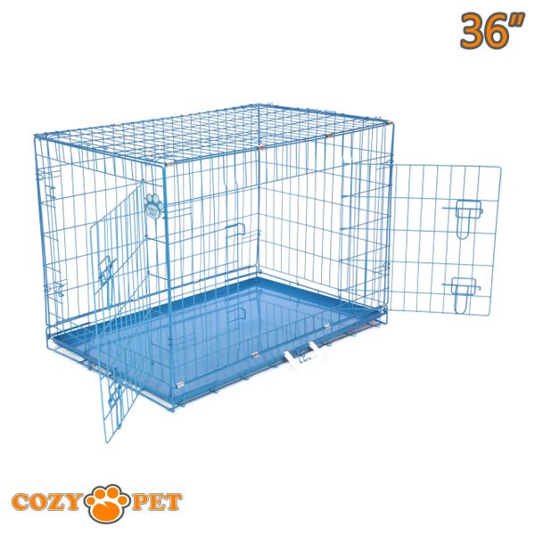 36" Cozy Pet Dog Cage in Blue with Metal Tray - DC36BL