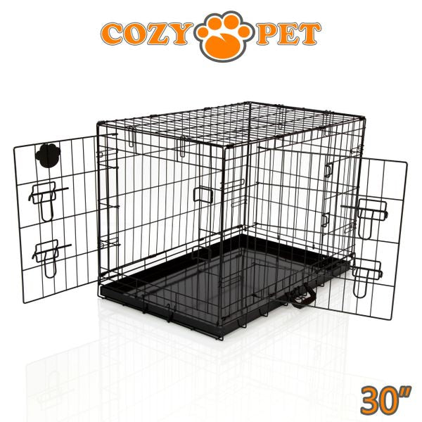 30" Cozy Pet Dog Cage in Black with Metal Tray - DC30B