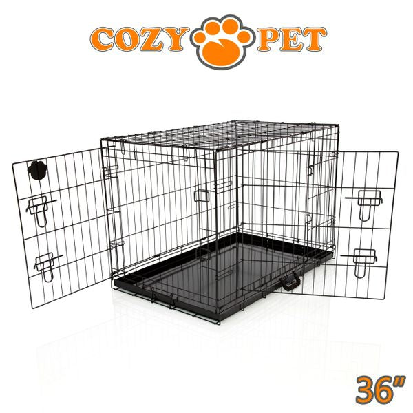 36" Cozy Pet Dog Cage in Black with metal Tray- DC36B