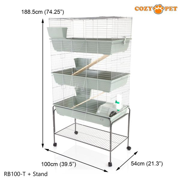 Rabbit Guinea Pig Indoor Cage 3-Tier with Stand by Cozy Pet 100cm for Rat, Chinchilla, Small Animals Hutch Model: RB100-T + RB100-ST