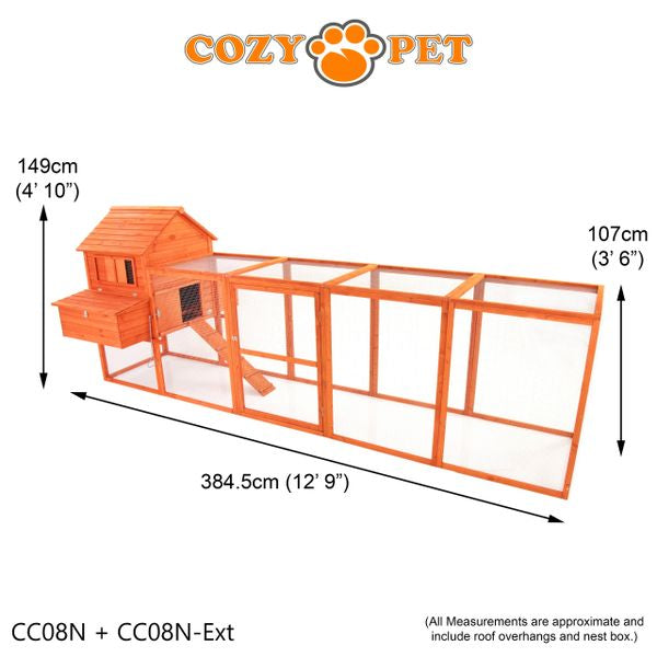 Chicken Coop with Extended Run by Cozy Pet in Natural Wood with Extended Run Rabbit Hutch Model CC08N + CC08N-Ext - Big Discount - B Grade Product