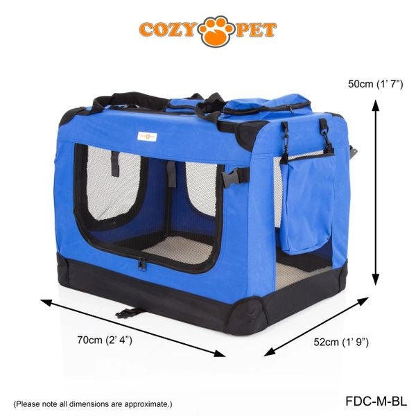 Fabric Dog Crate 70cm Blue by Cozy Pet Puppy Carrier Cat Travel Cage Rabbit Model: FDC-M-BL