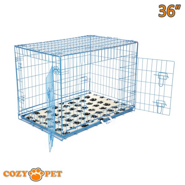 Dog Cage 36" in Blue by Cozy Pet with Taylored Vet Bedding and Metal Tray - DC36BL + VB36C