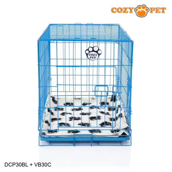 30" Cozy Pet Dog Cage in Blue with ABS Tray and Vet Bed - DCP30BL + VB30C