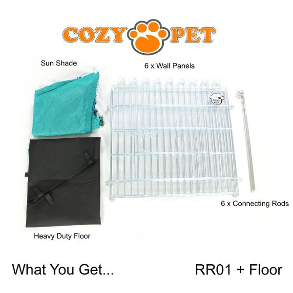 Rabbit Run 6 Panel Galvanised Playpen with Sunshade and Floor by Cozy Pet Model RR01 + Floor