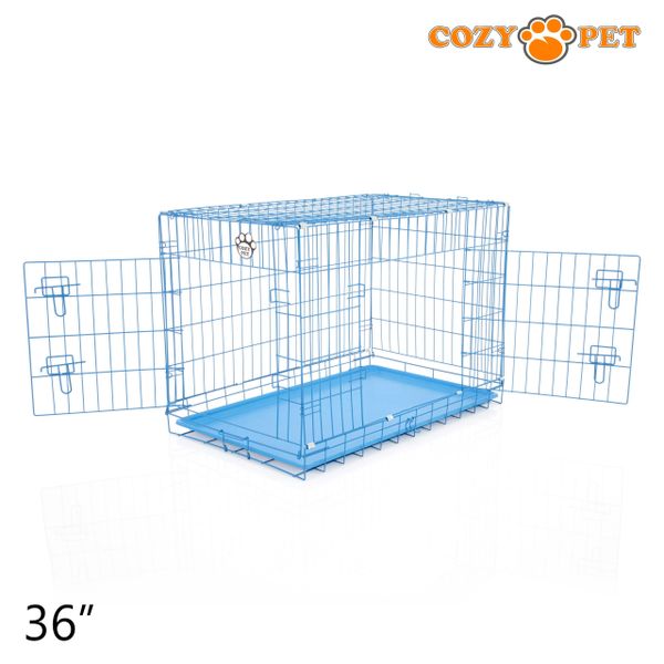 36" Cozy Pet Dog Cage in Blue with ABS Tray - DCP36BL