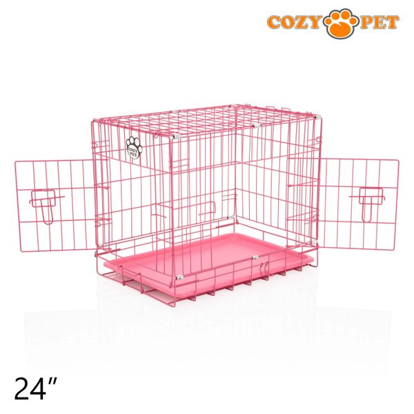 24" Cozy Pet Dog Cage in Pink with ABS Tray - DCP24P