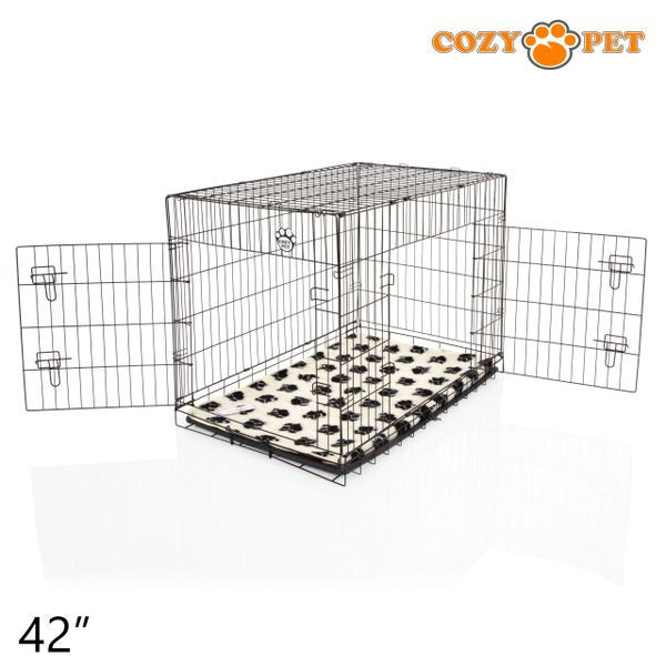 42" Cozy Pet Dog Cage in Black with ABS Tray and Tailored Vet Bed - DCP42B + VB42C