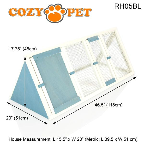 Rabbit Hutch with Run by Cozy Pet Triangular, Tortoise Run, Guinea Pig Hutch - Blue - RH05BL